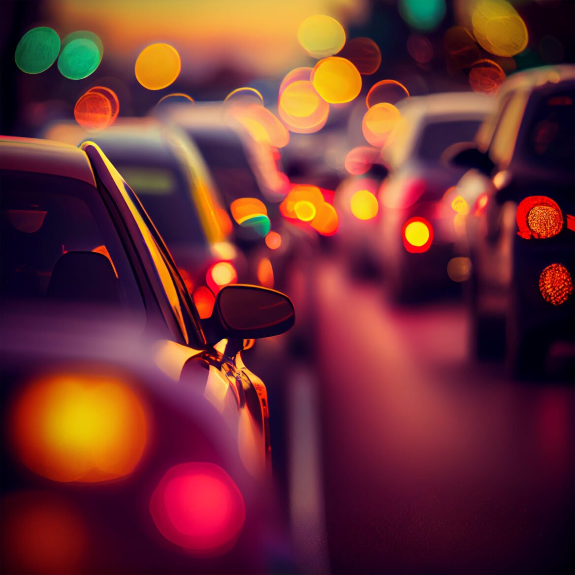 Traffic jam blurred bokeh background - AI generated image